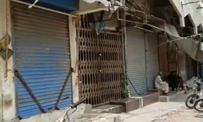 A shop is closed in Karachi as a shutter-down strike was observed by the business community in some parts of the city on July 19. — Photo by author
