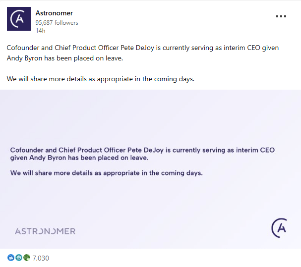  Screengrab of Astronomer’s post on LinkedIn 