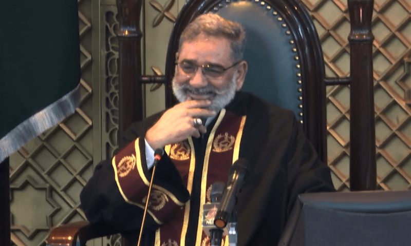 Speaker Babar Saleem Swati presides over a session of the KP Assembly on July 20, 2025. — screengrab via Vimeo/KP Assembly