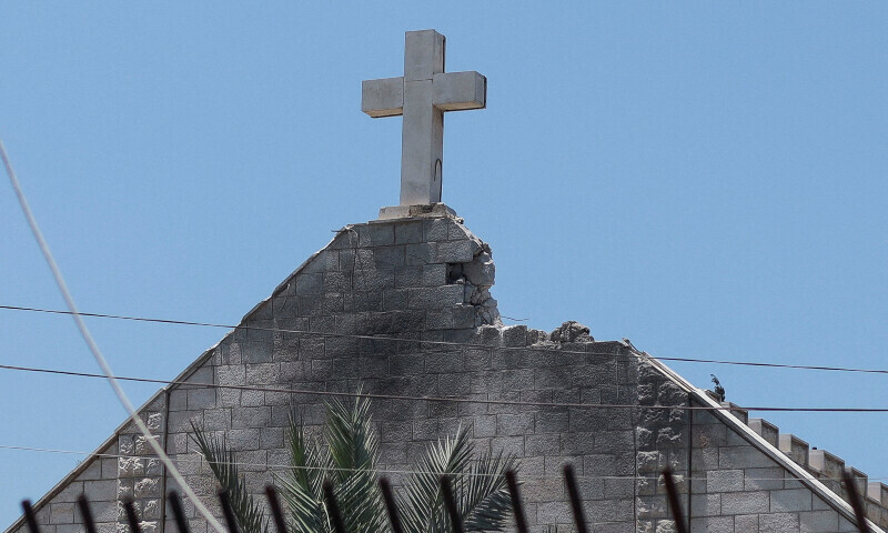 A view shows the damage at the Holy Family Church, which was hit in an Israeli strike on Thursday, Gaza City, July 18. &mdash; Reuters
