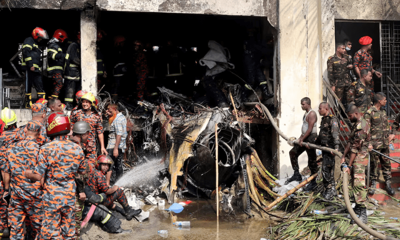 Air force training aircraft crashed into Milestone College campus, in Dhaka. &mdash; Reuters