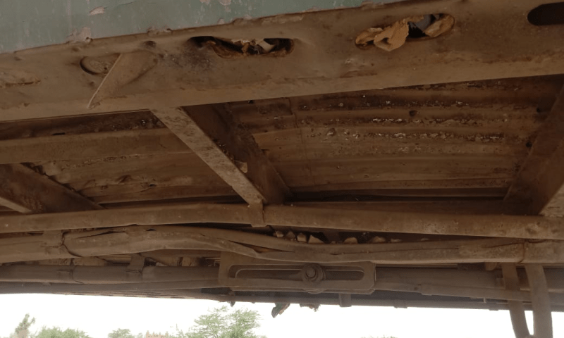 A bogie of a Quetta-bound Bolan Mail train was “partially damaged” after an explosion struck a railway track in Balochistan’s Sibi district on July 24, 2025. — Photo by a railway official via author A bogie of a Quetta-bound Bolan Mail train was “partially damaged” after an explosion struck a railway track in Balochistan’s Sibi district on July 24, 2025. — Photo by a railway official via author