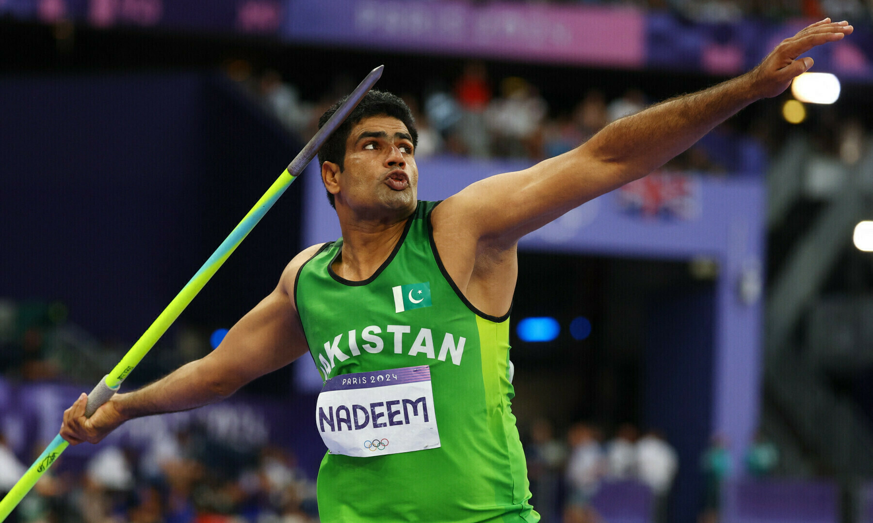 Arshad Nadeem at the Paris Olympics 2024 men&rsquo;s javelin final at Stade de France, France, Paris on Aug 8, 2024. &mdash; Reuters/File