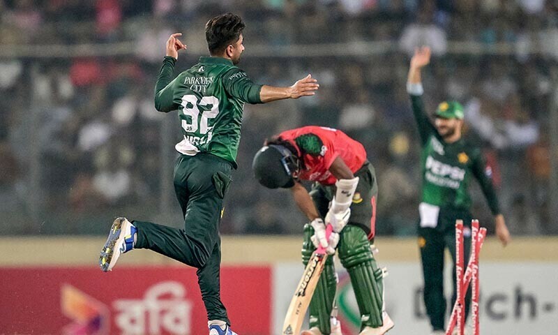 Pakistan’s Salman Mirza (L) celebrates after taking the wicket of Bangladesh’s Jaker Ali (C) during the third and final Twenty20 international cricket match between Bangladesh and Pakistan at the Sher-e-Bangla National Cricket Stadium in Dhaka on July 24, 2025. — AFP