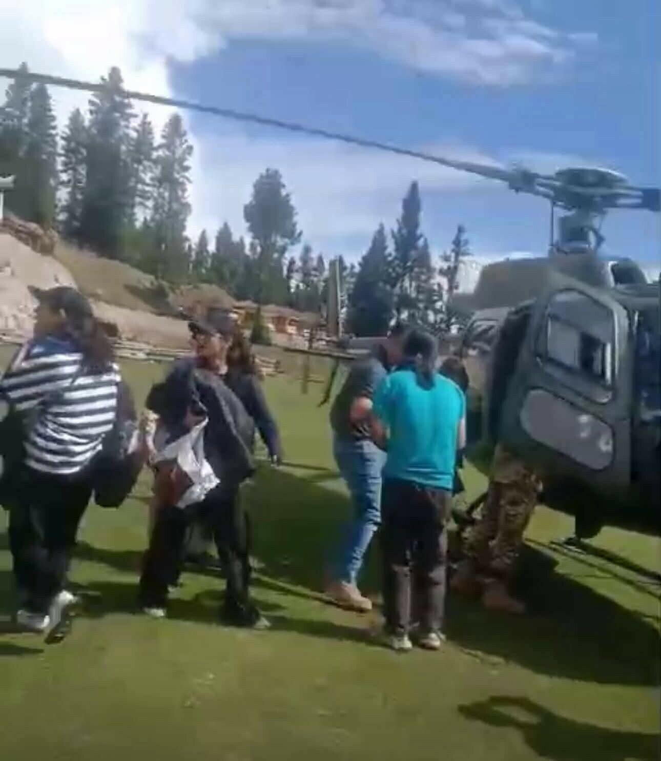 Stranded tourists are safely evacuated from Fairy Meadows in GB via a helicopter. — Photo via Jamil Nagri