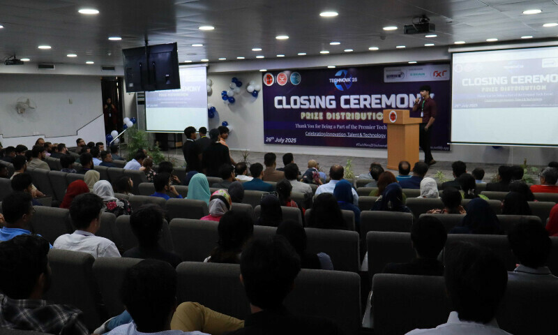 The closing ceremony of the &lsquo;TechNova&rsquo; 2025 competition at IoBM in Karachi on July 27. &mdash; Photo via author