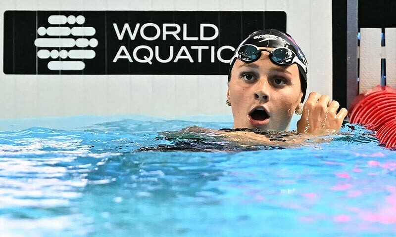 Canada’s swimmer Summer Mcintosh reacts after winning the final of the women’s 400m freestyle swimming event during the 2025 World Aquatics Championships in Singapore on July 27, 2025. — AFP