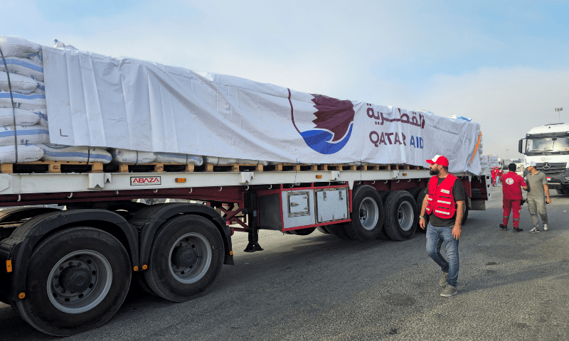  Trucks carrying aid line up near the Rafah border crossing between Egypt and the Gaza Strip, amid the ongoing conflict between Israel and Hamas, in Rafah, Egypt on July 28, 2025. &mdash; Reuters 