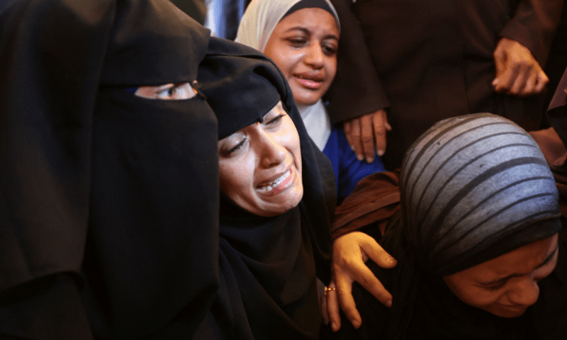  Mourners react during the funeral of Palestinians killed in an overnight Israeli strike, according to medics, at Nasser hospital, in Khan Younis in the southern Gaza Strip on July 28, 2025. &mdash; Reuters 