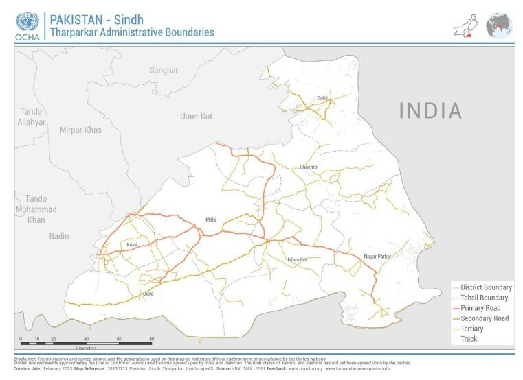 A UNOCHA map showing Thar’s road network circa 2023.