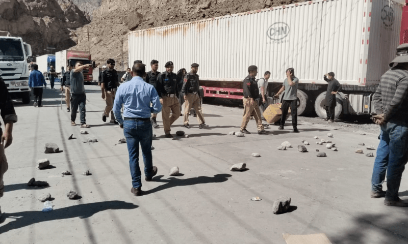 Traders protest against taxes and block the Karakoram Highway (KKH) on July 29, 2025. &mdash; Photo via author