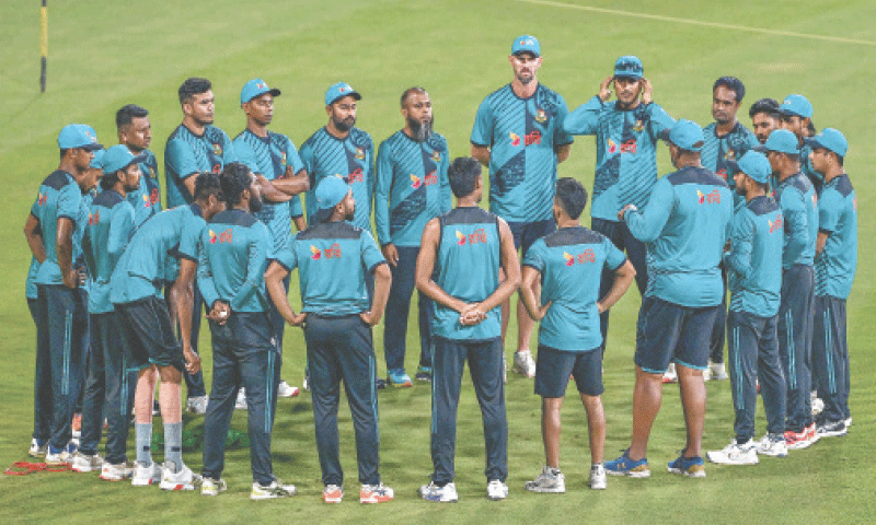 Bangladesh players attend a training session at the 
R. Premadasa International Cricket Stadium on Tuesday.&mdash;AFP