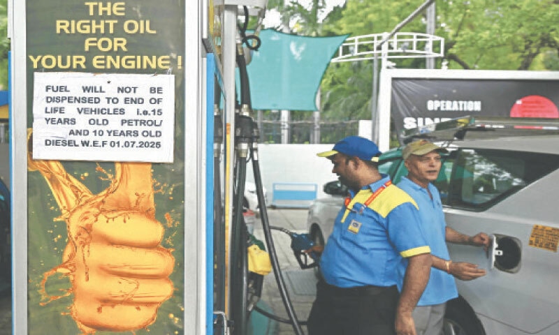 A NOTICE announcing the ban on refuelling petrol cars older than 15 years, and diesel vehicles older than 10 years, is on display at a gas station in New Delhi.&mdash;AFP
