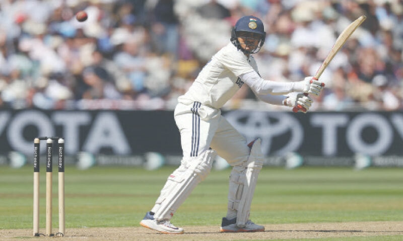 INDIAN captain Shubman Gill plays a shot during the second Test against England at Edgbaston on Wednesday.—Reuters