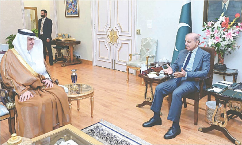  PM Shehbaz Sharif exchanges views with Saudi ambassador Nawaf bin Said Al-Malki.—PPI 