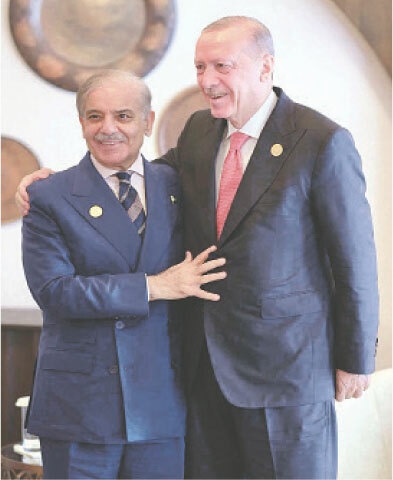 PM Shehbaz Sharif meets Turkish President Recep Tayyip Erdogan on the sidelines of the 17th ECO Summit.—PPI