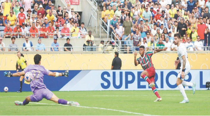 ORLANDO: Fluminense&rsquo;s Hercules (C) scores against Al Hilal during their Club World Cup quarter-final at the Camping World Stadium.&mdash;Reuters