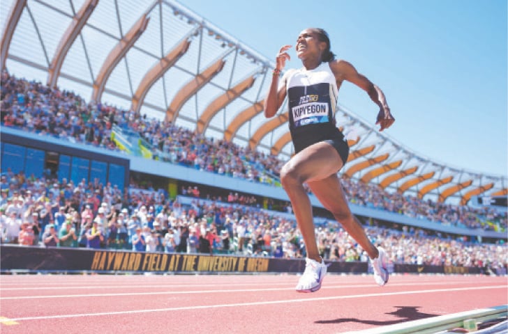 KENYA&rsquo;S Faith Kipyegon competes on her way to winning the 1,500m event during the 50th Prefontaine Classic at Hayward Field.&mdash;Reuters