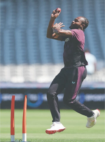 LONDON: England pacer Jofra Archer bowls during a training session at Lord’s on Wednesday.—Reuters