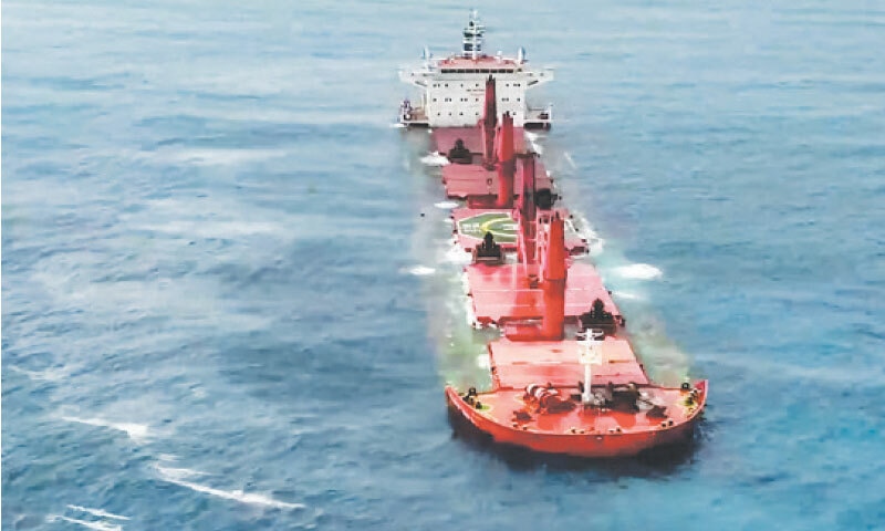A view of Magic Seas, a Liberia-flagged bulk carrier which sank after it was attacked by Houthis on Tuesday.—AFP