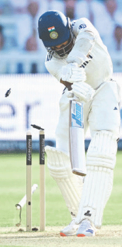  INDIAN nightwatchman Akash Deep is cleaned up by England captain Ben Stokes during the third Test at Lord&rsquo;s on Sunday.&mdash;AFP 