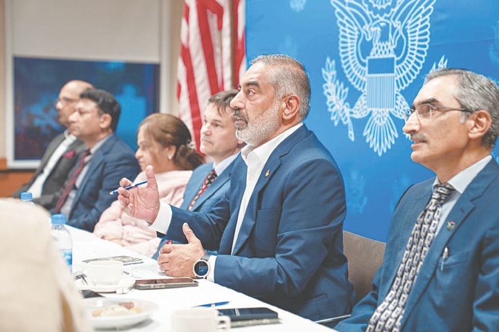 A participant speaks at the webinar on investment opportunities at Pakistani ports on Wednesday.—Courtesy US consulate