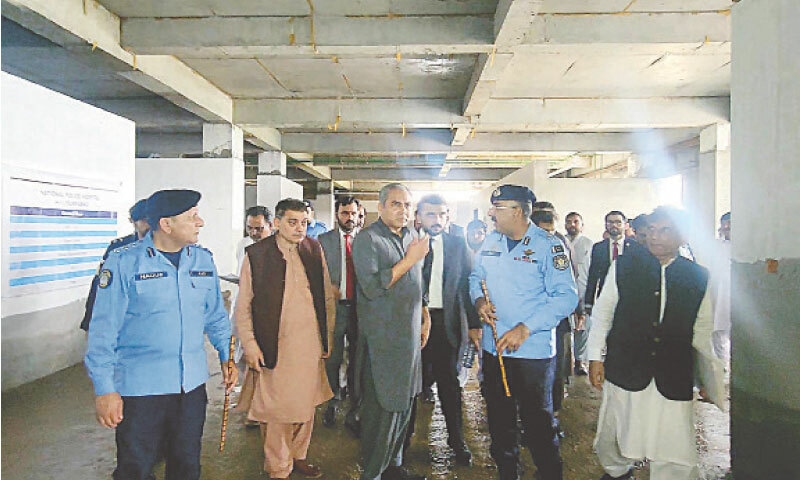 Interior Minister Mohsin Naqvi visits the under-construction National Police Hospital at the Police Headquarters in Islamabad on Saturday. — INP Interior Minister Mohsin Naqvi visits the under-construction National Police Hospital at the Police Headquarters in Islamabad on Saturday. — INP