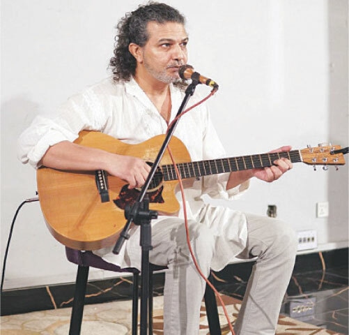 Sufi singer Arieb Azhar performs at the creativity workshop in Islamabad on Sunday evening. &mdash; Photo by Tanveer Shahzad