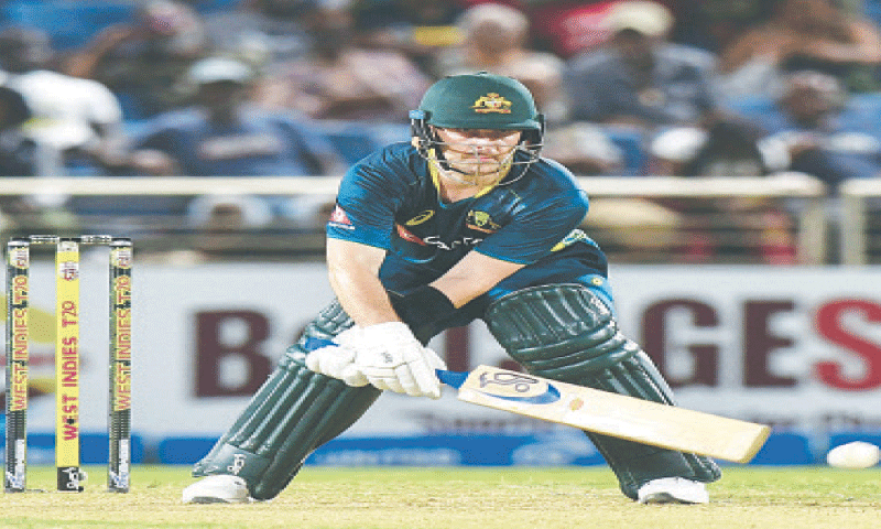 AUSTRALIAN batter Josh Inglis attempts an unorthodox stroke during the first T20 International against West Indies at the Sabina Park.&mdash;AFP