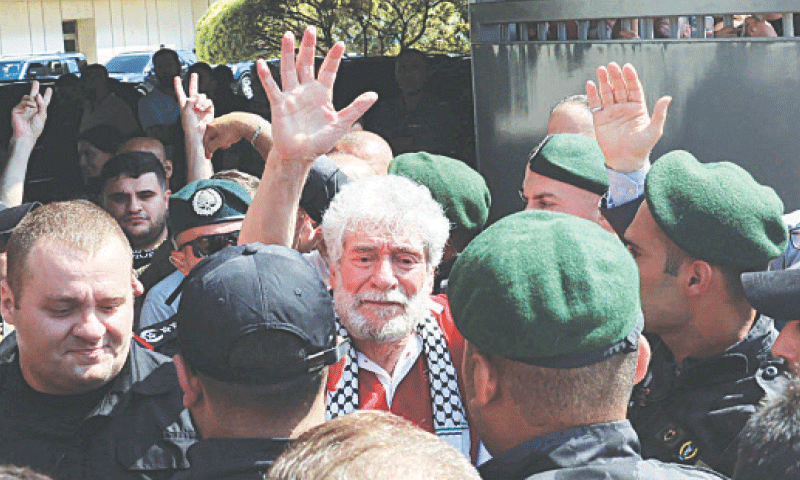 Georges Ibrahim Abdallah, who served around 40 years of a life sentence for attacks on US and Israeli diplomats in France, arrives at Beirut Airport.&shy;&mdash;Reuters