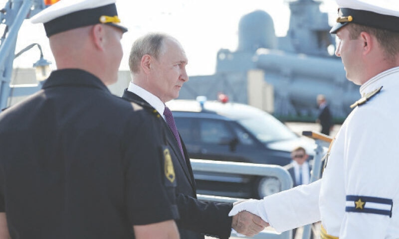 Russia&rsquo;s President Vladimir Putin visits the Russian Navy frigate Admiral Grigorovich.&mdash;AFP