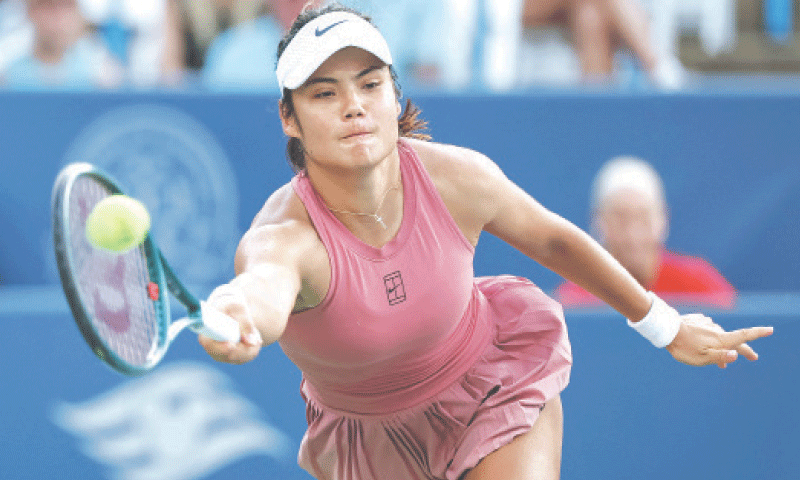 Emma Raducanu of Great Britain plays a return against Russia&rsquo;s Anna Kalinskaya during their Washington Open match at the William H.G. FitzGerald Tennis Center.&mdash;AFP