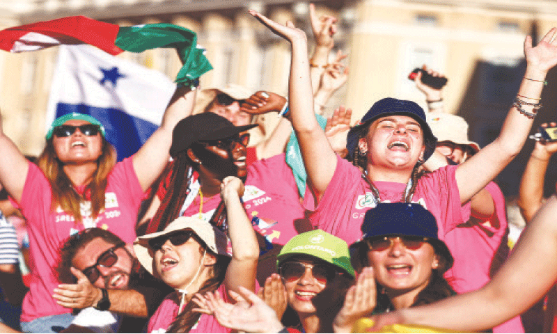 Young Catholics attend the welcome Mass of the Jubilee of Youth in St. Peter&rsquo;s Square.&mdash;Reuters