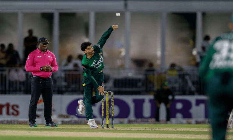 Pakistani bowler Sufiyan Muqeem bowls the ball during the first T20 international cricket match between West Indies and Pakistan at Central Broward Park & Broward County Stadium in Lauderhill, Florida, on August 1, — AFP