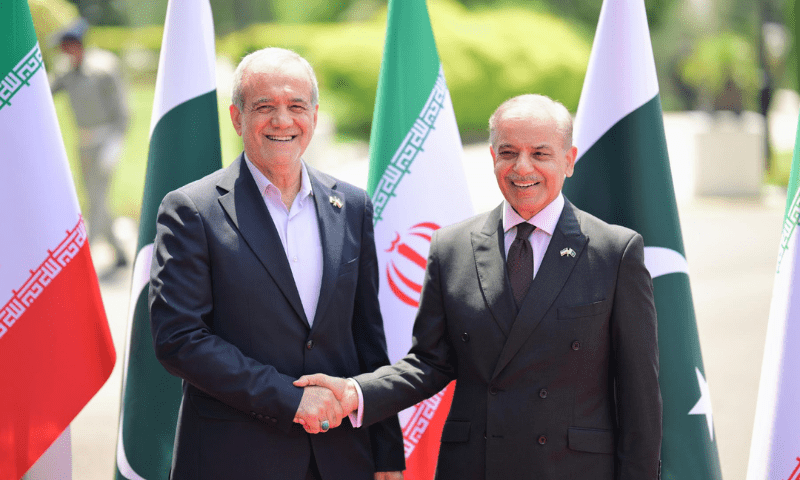 Prime Minister Shehbaz Sharif receives the President of Iran H.E. Dr. Masoud Pezeshkian at the Prime Minister&rsquo;s House in Islamabad on August 3, 2025. &mdash; PID