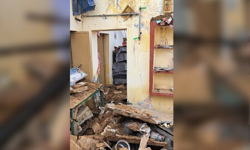 A photo showing damage to a house after a roof collapse that killed a 17-year-old girl and injured three others, in Gujar Khan tehsil on August 5, 2025. &mdash; via Hamid Asghar