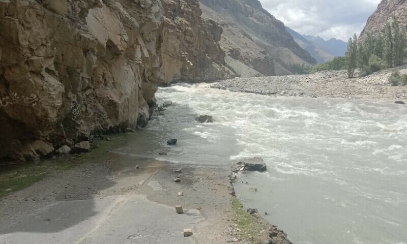 The submerged Ghizer-Chitral road on August 5. — Photo via author