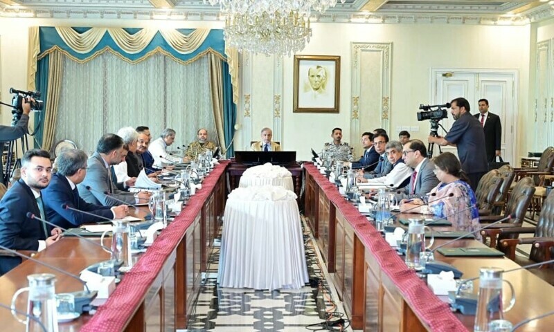 Prime Minister Muhammad Shehbaz Sharif chairs a meeting regarding matters related to FBR in Islamabad on August 5. &mdash; Press Information Department (PID)