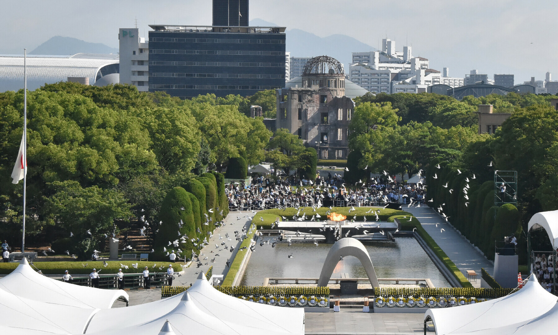 Doves are released after the Peace Declaration during the annual memorial ceremony at the Hiroshima Peace Memorial Park to mark 80 years since the world&rsquo;s first atomic bomb attack, in Hiroshima on August 6, 2025. &mdash; AFP