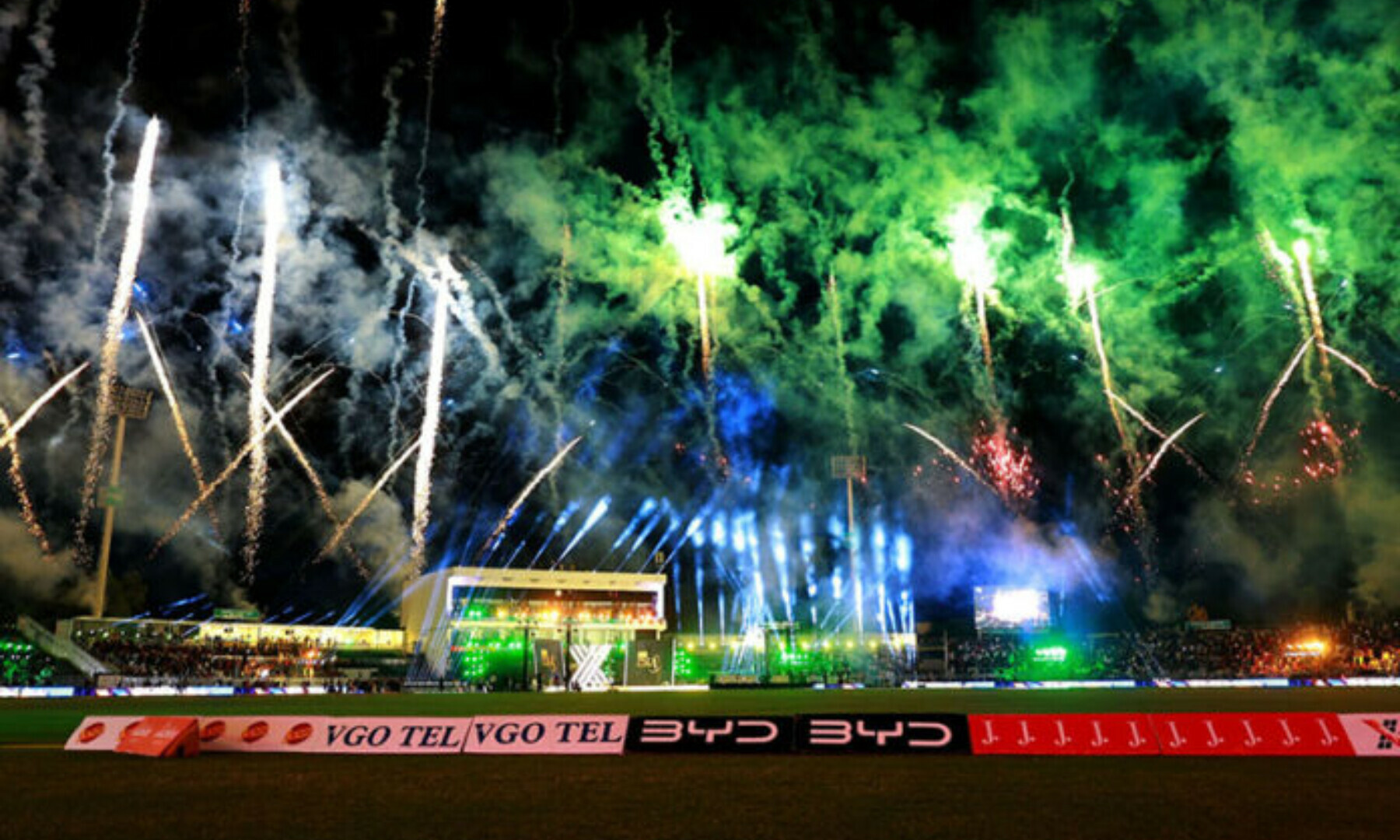  A view of fireworks illuminating the stadium during the grand opening ceremony of PSL Season 10 in Rawalpindi on April 11.  — APP 