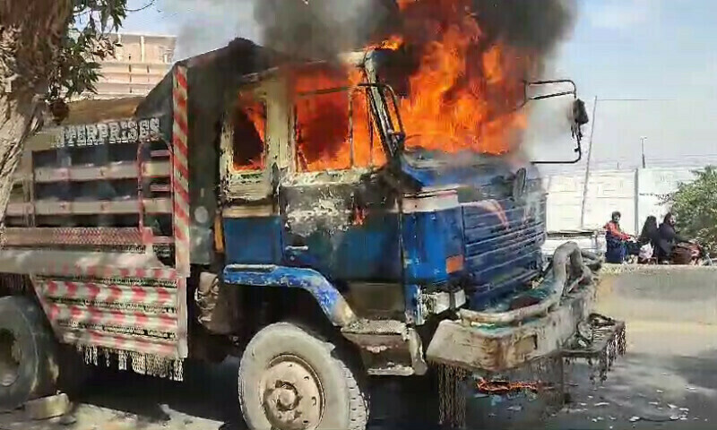 A picture of a dumper truck set on fire (for representation only). — DawnNewsTV/File A picture of a dumper truck set on fire (for representation only). — DawnNewsTV/File