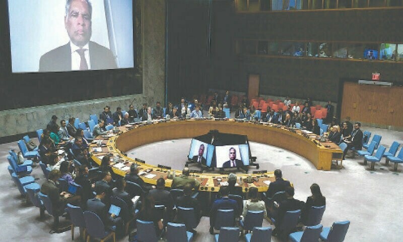 اسرائیل کی جانب سےغزہ پر قبضے کےاعلان کے بعد اقوام متحدہ کی سلامتی کونسل کا غیرمعمولی ہنگامی اجلاس طلب کیا گیا تھا &mdash; فوٹو: اے ایف پی