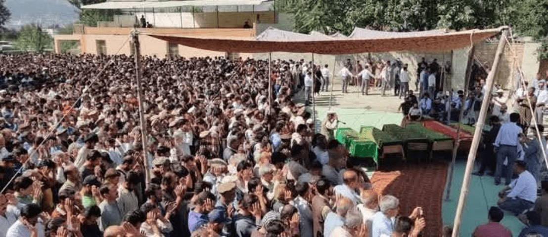 Residents attend funeral prayers of seven volunteers who died due to a landslide in GB’s Danyor town on Aug 11, 2025. — via author Residents attend funeral prayers of seven volunteers who died due to a landslide in GB’s Danyor town on Aug 11, 2025. — via author