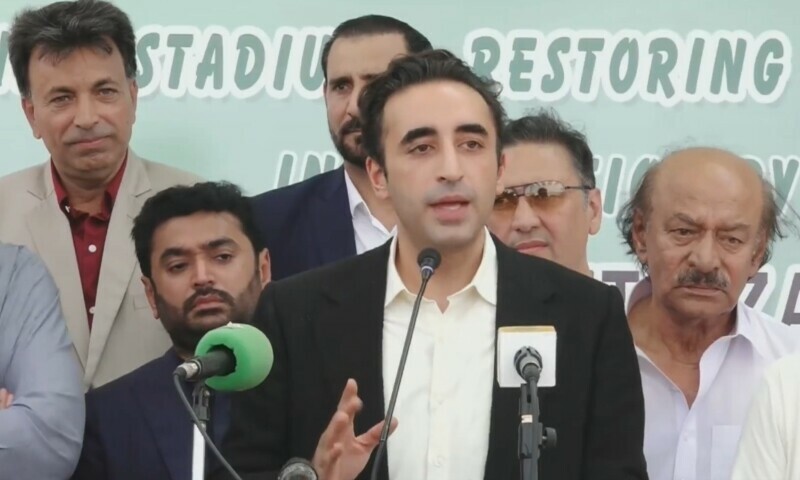 PPP Chairman Bilawal Bhutto-Zardari speaks to the media in Hyderabad, Aug 12. &mdash; X/@MediaCellPPP
