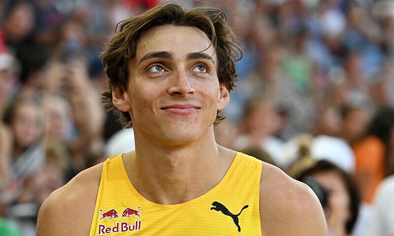 Sweden&rsquo;s Armand Duplantis reacts during an interview after setting a new pole vault world record at 6,29m during the men&rsquo;s pole vault event of the Hungarian Athletics Grand Prix in Budapest, Hungary on August 12, 2025. &mdash; AFP