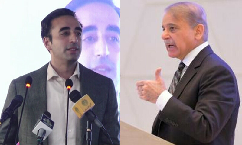 Photo collage showing PPP Chairman Bilawal Bhutto-Zardari (left) and Prime Minister Shehbaz Sharif (right). &mdash; DawnNews TV