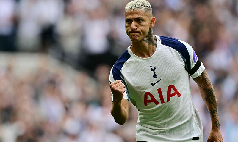 Tottenham Hotspur&rsquo;s Brazilian forward Richarlison celebrates scoring the opening goal during the English Premier League football match against Burnley at Tottenham Hotspur Stadium in London, England on August 16. &mdash; AFP