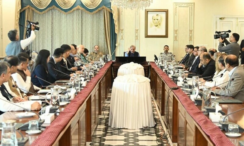 Prime Minister Muhammad Shehbaz Sharif chairs a review meeting on Jinnah Medical Complex and Research Centre in Islamabad on August 16. &mdash; Press Information Department (PID)
