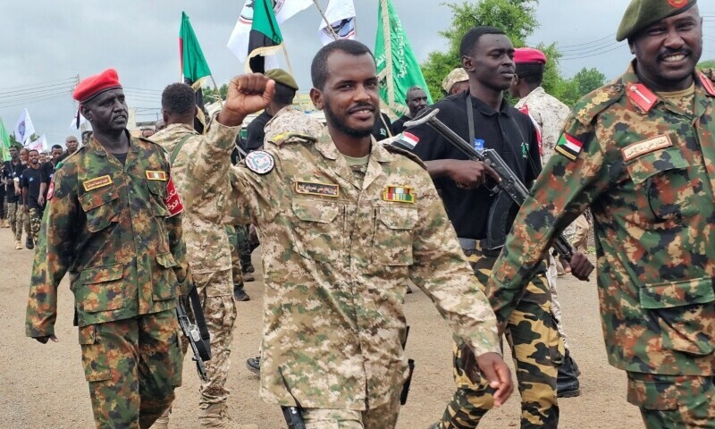 Sudanese army soldiers parade in the streets of eastern Sudan&rsquo;s city of Gedaref on August 14, 2025 to mark the 71st anniversary of the formation of the Sudanese army. &mdash; AFP