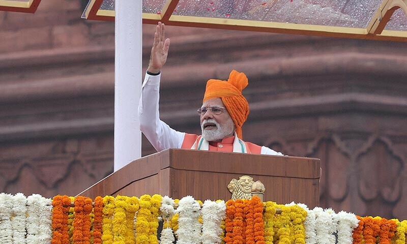India&rsquo;s Prime Minister Narendra Modi addresses the nation during Independence Day celebrations at the historic Red Fort in Delhi, India, August 15, 2025. &mdash; Reuters